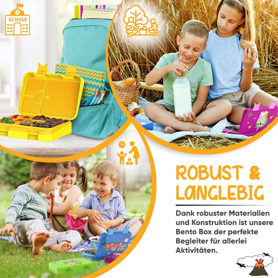 Brotdose Kinder mit Fächern 4+2 - robust & kinderfreundlich - Bento Box Lunchbox für KiTa Schule Kin