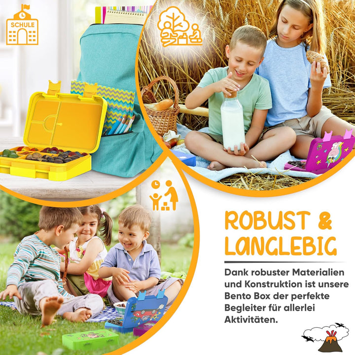 Brotdose Kinder mit Fächern 4+2 - robust & kinderfreundlich - Bento Box Lunchbox für KiTa Schule Kin