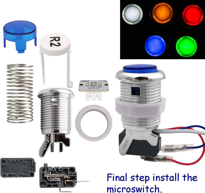 Arcade 2 Player Game Controller Stick DIY Kit LED Buttons Chrome Paint MX Microswitch 8 Way Joystick