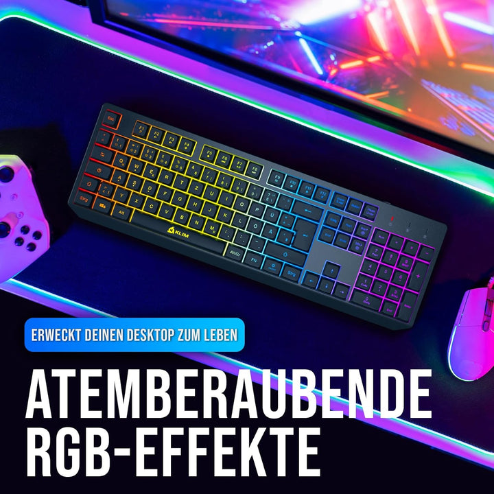 KLIM Chroma Wireless Gaming Tastatur Kabellos QWERTZ + Neue 2022 Version + Langlebig, Ergonomisch, W