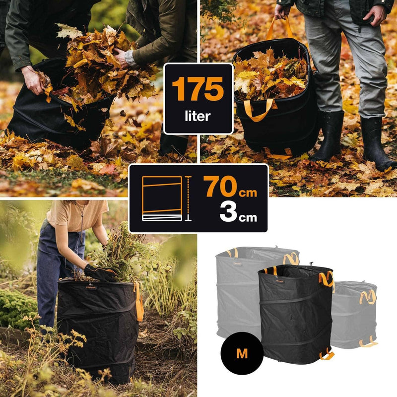 Fiskars PopUp-Gartensack mit Griffen, Platzsparend faltbar, Fassungsvermögen: 175 L, Höhe: 70 cm, Br