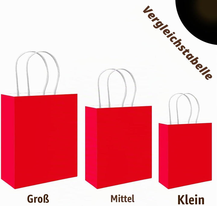Gcardist Rot Papiertüten mit Henkeln, Grosspackung mit 100 Stück in verschiedenen Grössen (gross – 3