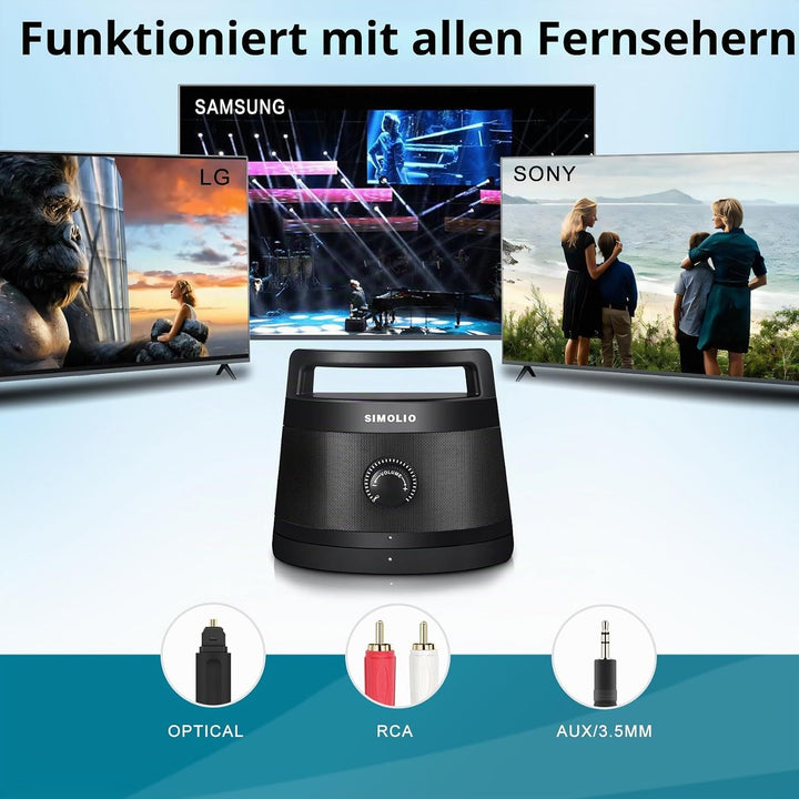 SIMOLIO TV Lautsprecher für Fernseher Kabellos, Tragbare Funklautsprecher für Senioren &amp; Menschen, E