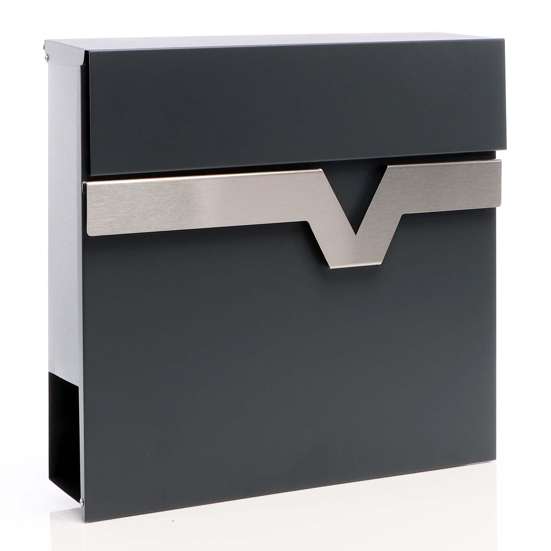 XPOtool Briefkasten V60 Anthrazit und Edelstahl 370 x 105 x 370 mm, Wandbriefkasten mit Schloss, Sof