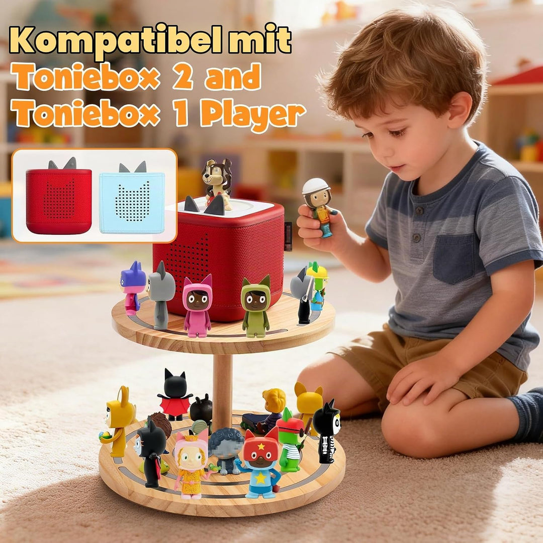 Gieanoo 360°Runde Tonies Magnetisches Regal, 2-Tier Toniebox Display Regal für 30-50 Tonie Charakter