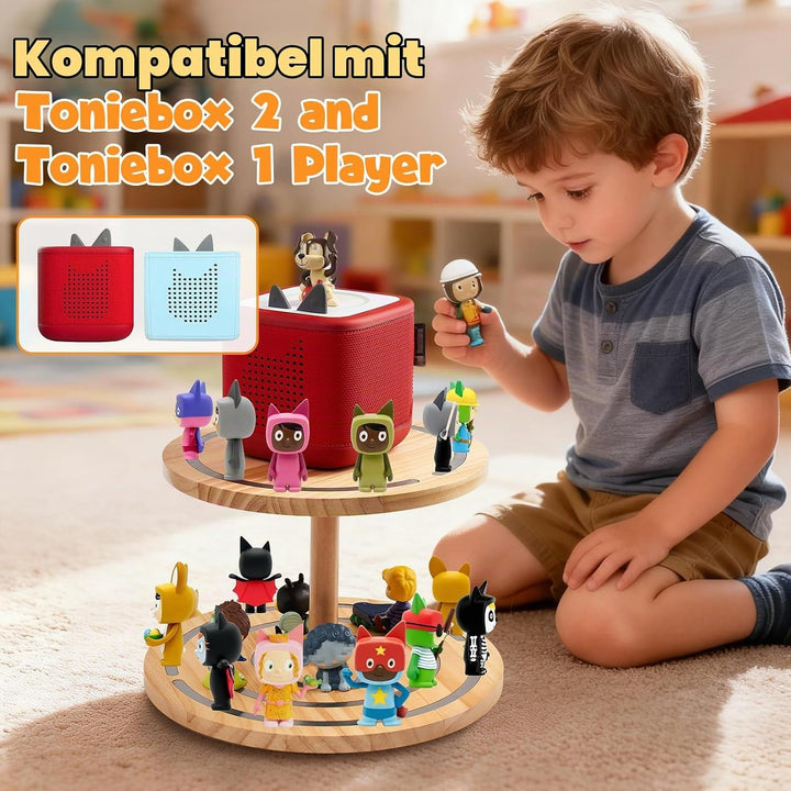 Gieanoo 360°Runde Tonies Magnetisches Regal, 2-Tier Toniebox Display Regal für 30-50 Tonie Charakter