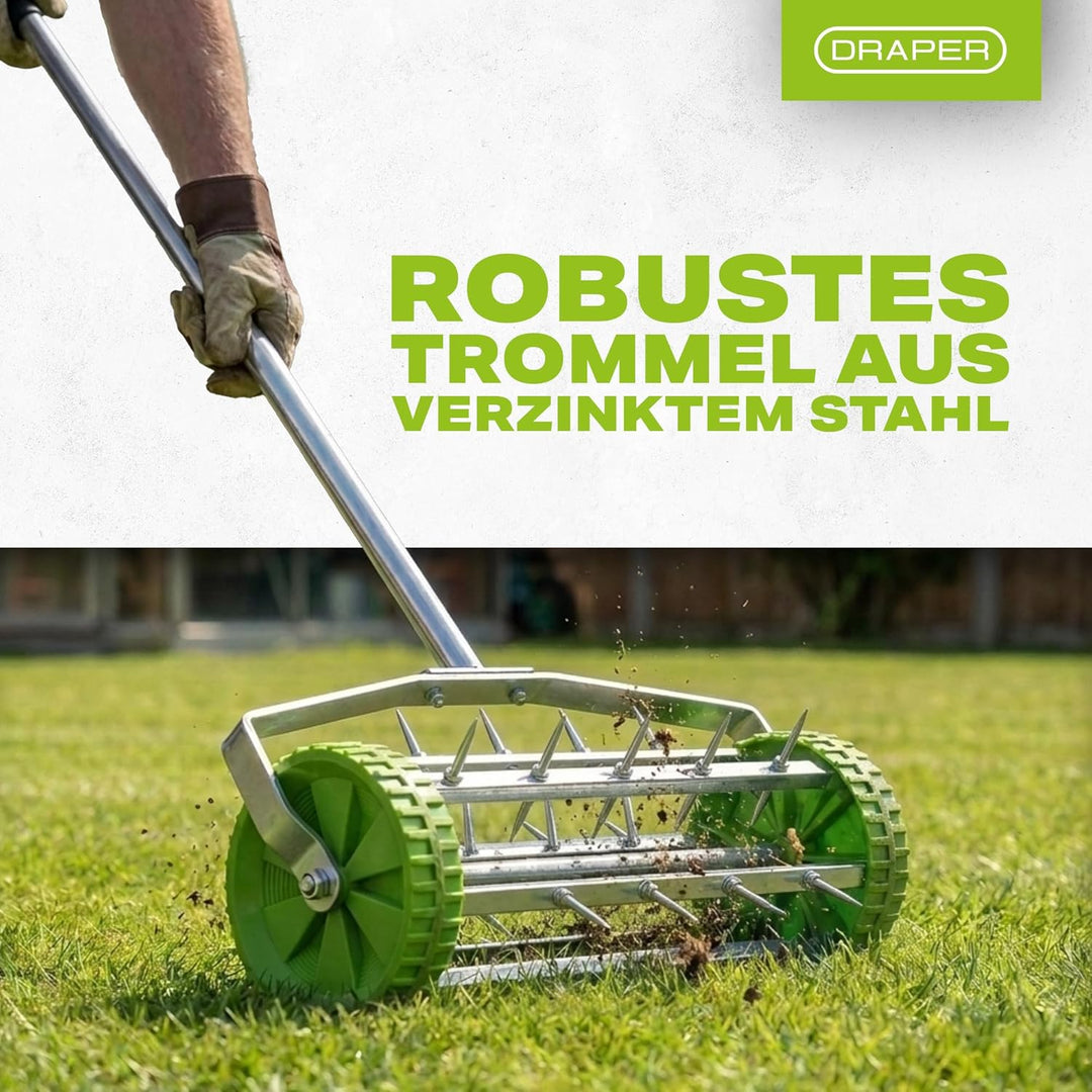 Draper Rollender Rasenlüfter mit 450 mm Stacheltrommel — 83983 — für Gartengrasbelüftung mit 33 mm Z