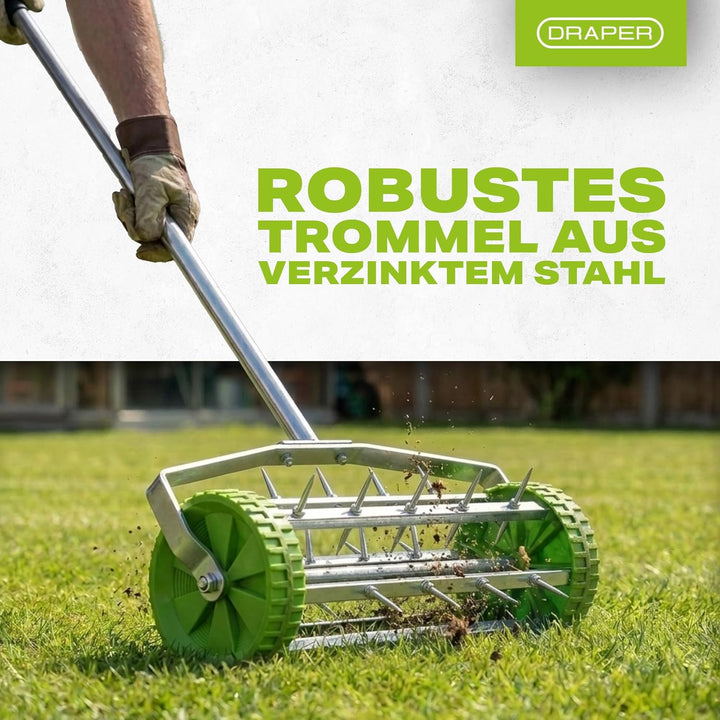 Draper Rollender Rasenlüfter mit 450 mm Stacheltrommel — 83983 — für Gartengrasbelüftung mit 33 mm Z