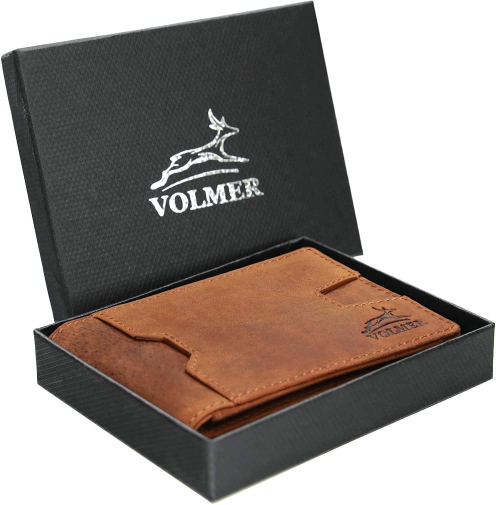 Fa.Volmer ® Schlanke Leder Geldbörse mit RFID-Schutz - Büffelleder im Antique-Look - kleines Münzfac