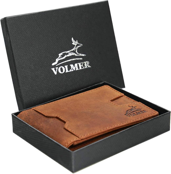 Fa.Volmer ® Schlanke Leder Geldbörse mit RFID-Schutz - Büffelleder im Antique-Look - kleines Münzfac