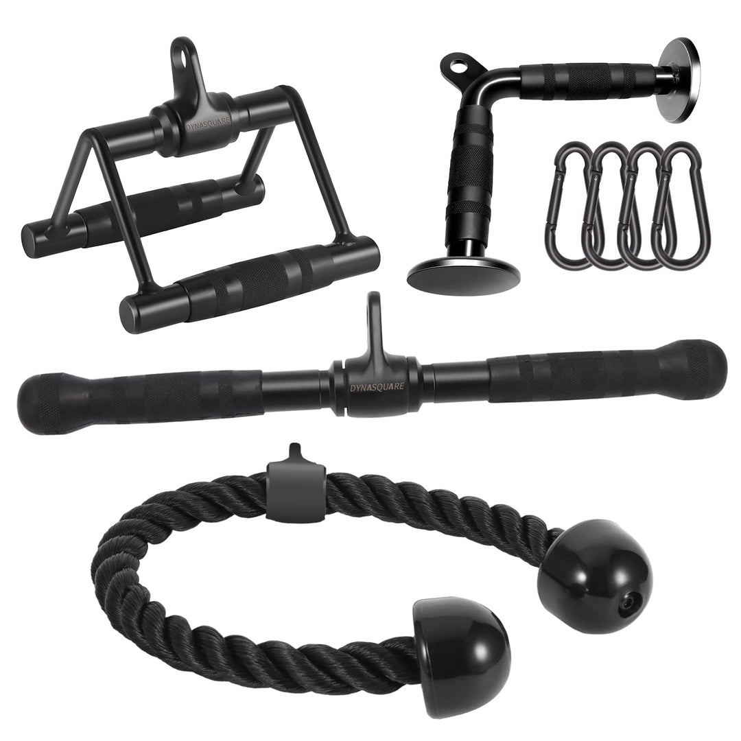 DYNASQUARE Lat Pull Down Attachments Drehbarer Reihengriff + V-Stange + gerade Stange + Trizepsseil,