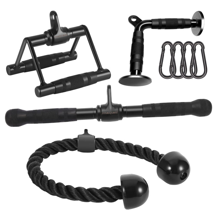 DYNASQUARE Lat Pull Down Attachments Drehbarer Reihengriff + V-Stange + gerade Stange + Trizepsseil,