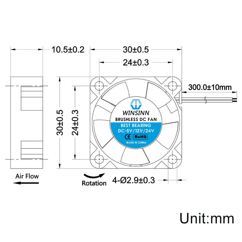WINSINN 30 mm Lüfter 5 V, 3D-Drucker Micro 5 Volt Lüfter 3010 Doppelkugellager, bürstenlose Kühlung
