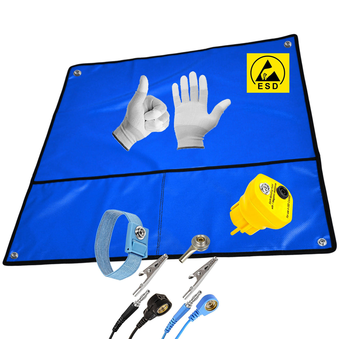 60×60 cm ESD SET Antistatische Arbeitsmatte Tischmatte Unterlage | Tragbar & Faltbar + Erdungstecker