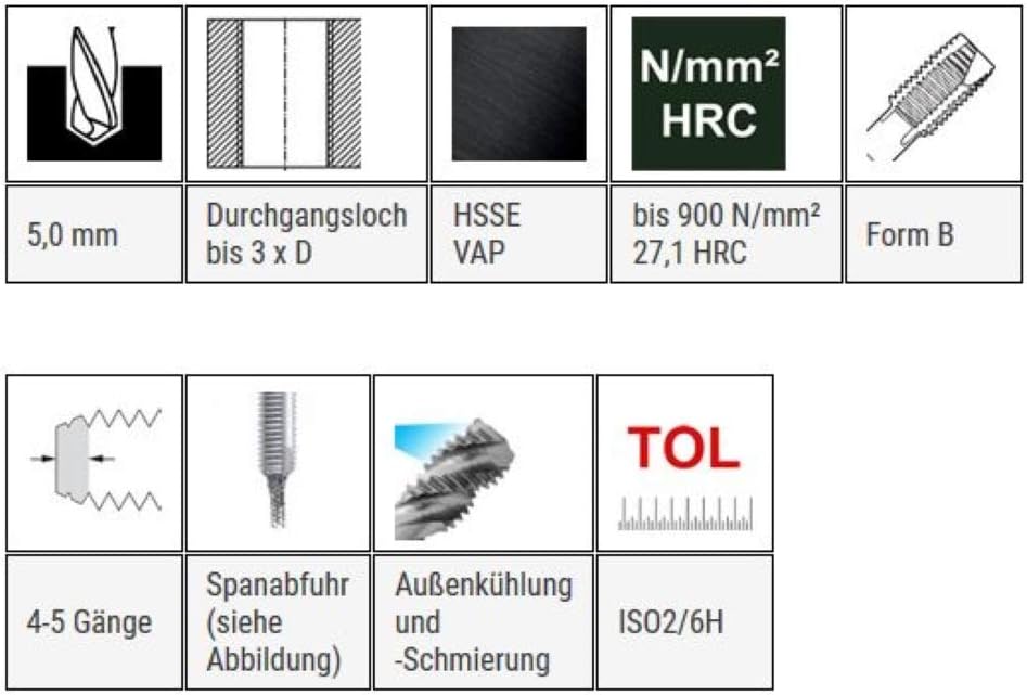 BaerCoil Baer Maschinengewindebohrer M6 Gewindebohrer HSSE VAP - Form B Gewindeschneider - Grösse M