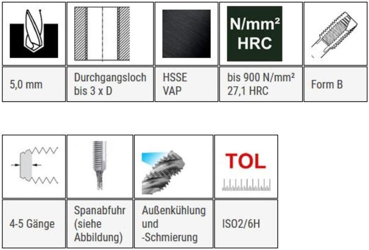 BaerCoil Baer Maschinengewindebohrer M6 Gewindebohrer HSSE VAP - Form B Gewindeschneider - Grösse M