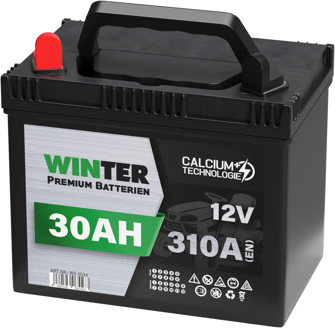 Winter Premium Rasentraktor Batterie 12V 30Ah 310A/EN (Plus Pol Links) 53034 Aufsitzmäher Rasenmäher