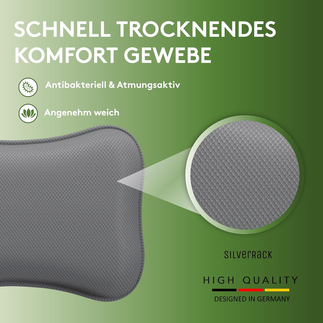 Premium Badewannenkissen Grau - Badekissen für Badewanne - Kissen Badewanne mit Saugnäpfen - Nackenk