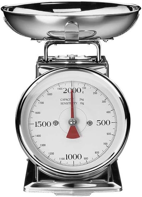 Gastroback 30102 Classic Waage, 2 kg mit Tara-Funktion, Küchenwaage, analog, mit Wiegeschale, Edelst