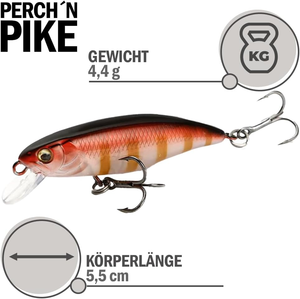 Wobbler im 5er Set für Forelle & Barsch, 5,5cm, Kunstköder Set für Spinnfischen, Minnow Köder sinken