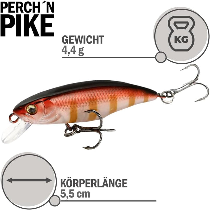 Wobbler im 5er Set für Forelle & Barsch, 5,5cm, Kunstköder Set für Spinnfischen, Minnow Köder sinken