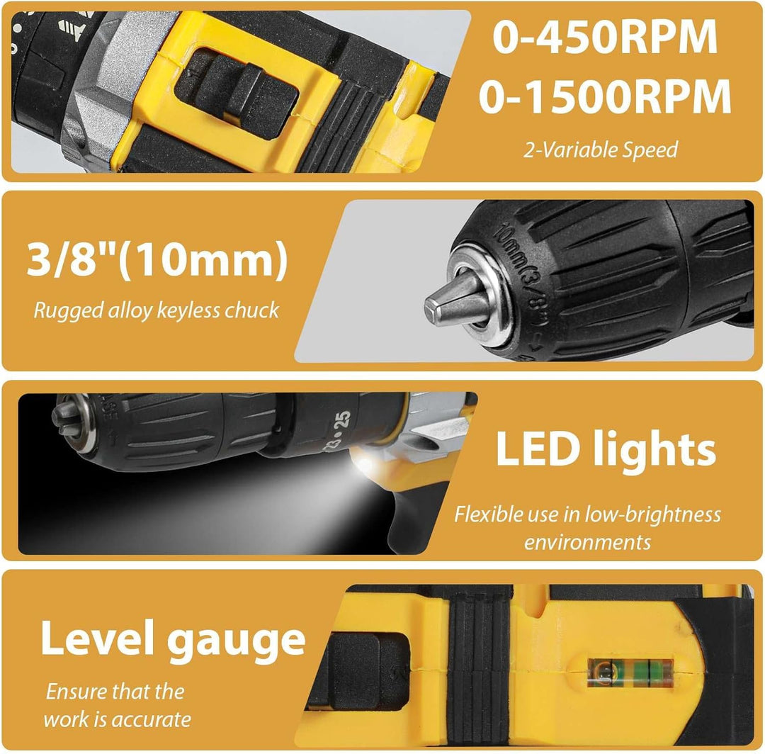 Akku-Bohrschrauber 28 V, elektrische Bohrmaschine, kabellos, mit 2 Akkus + 24 Zubehörteilen, 25 + 3