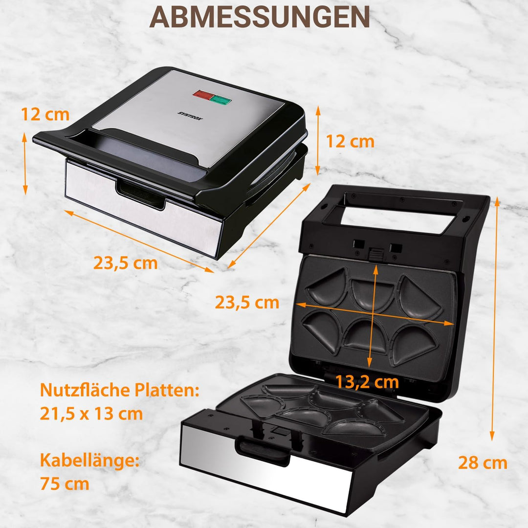 Syntrox Mini Empanada Maker mit Wechselplatten, Edelstahl, schnelles Aufheizen, Antihaftbeschichtet,