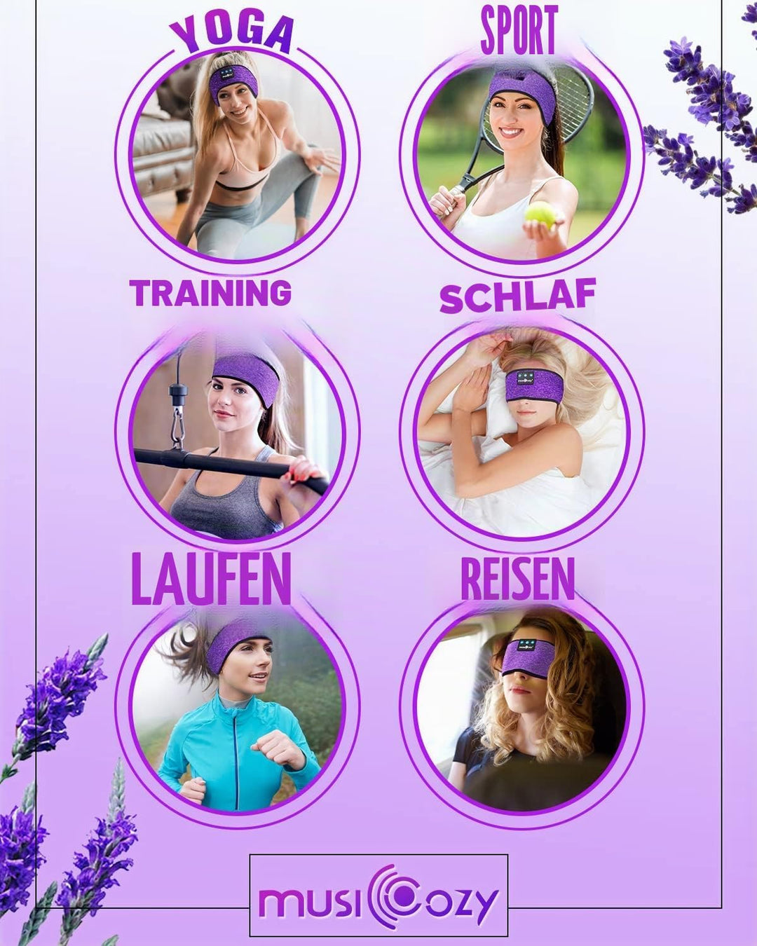 MUSICOZY Schlafkopfhörer Bluetooth, Schlaf Kopfhörer Seitenschläfer Kabellos Sport Kopfhörer Stirnba