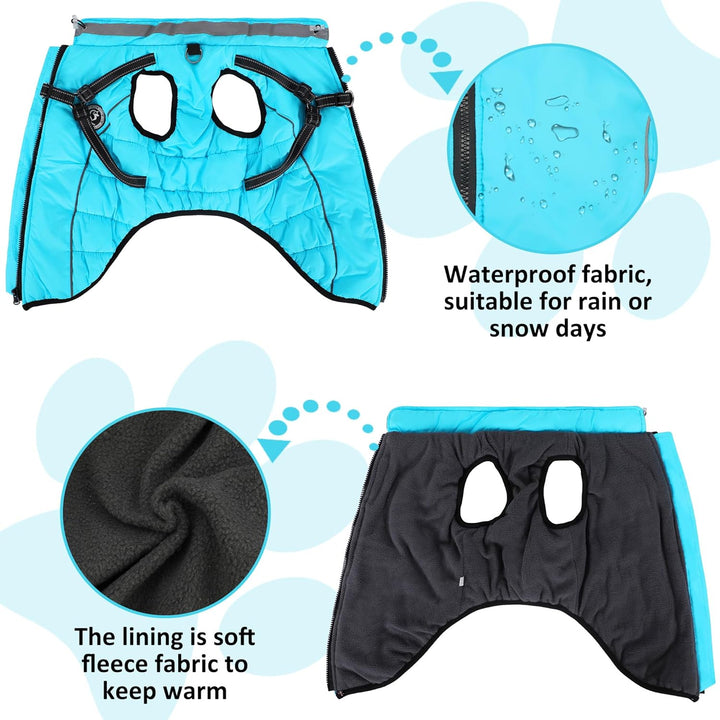 Hundemantel Winter, Hundemantel Wasserdicht, Warme Hundejacke mit Geschirr, Reflektierende Streifen,