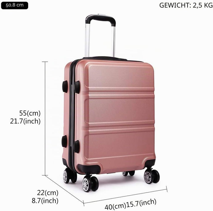 Kono ABS Kabinenkoffer, Hartschale, leicht, 55 cm, Handgepäck mit TSA-Schloss 38 l Rosegold, Rosegol