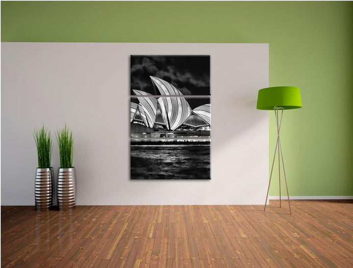 Pixxprint Monocrome, Sydney Opera House blau gelbe Streifen 3-Teiler Leinwandbild 120x80 Bild auf Le