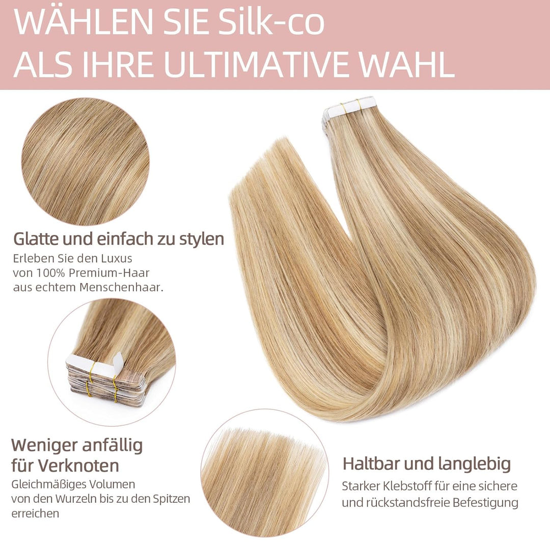 Silk-co Tape in Extensions Echthaar 20stk, leicht Version Tape Extensions Echthaar, Remy Haarextensi