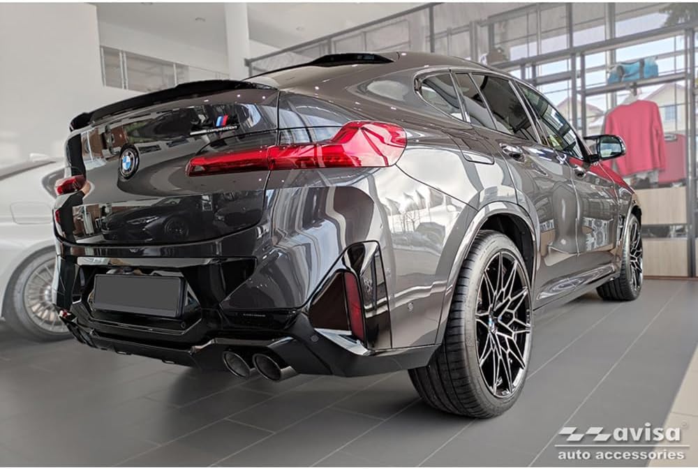 Avisa Schwarz Edelstahl Heckstossstangenschutz kompatibel mit BMW X4 G02/F98 M Competition Facelift