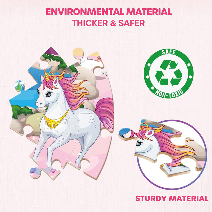 SYNARRY Grosse Einhorn Prinzessin Boden Puzzle für Kinder ab 3 4 5 6 7 8 Jahren, 70 Teile Kinderpuzz
