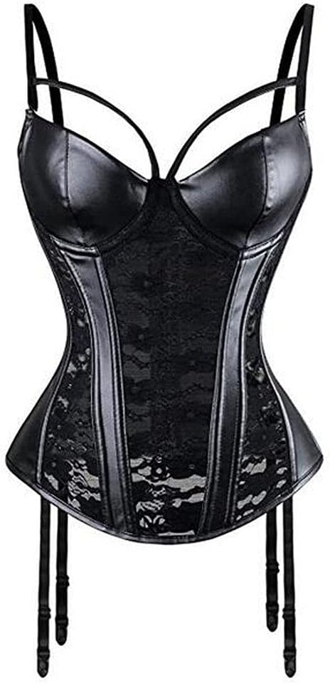 Woboren Damen Burlesque Vollbrust Faux Leder Korsett Corsage Top Bustier Schwarz S Schwarz, S Schwar
