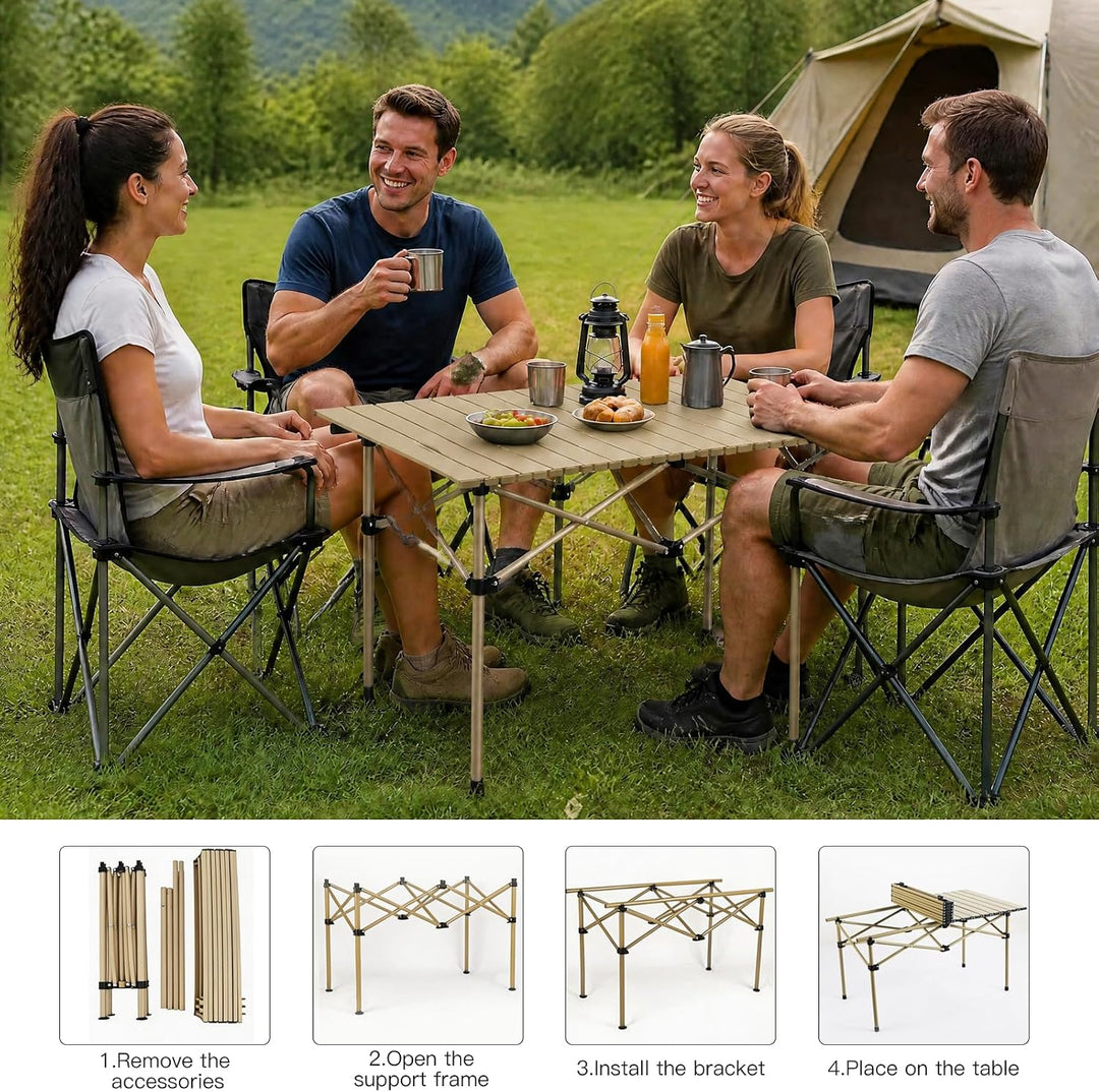 Campingtisch Klappbar 95 x 56 x 50 cm Klapptisch Camping Tragbar mit Rollbarer Tischplatte und Trage