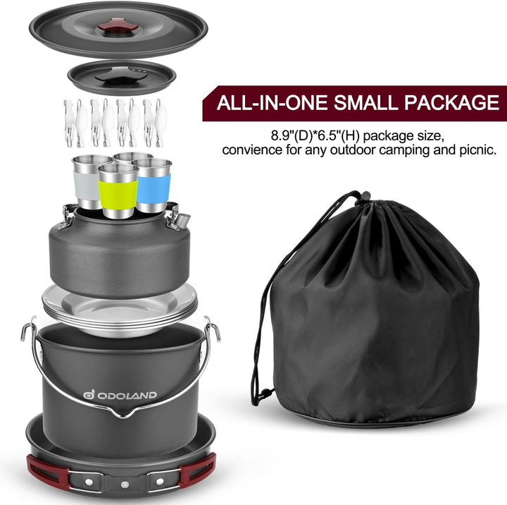 Odoland Camping Geschirr Set, Kochgeschirr für Outdoor Kochen für Camping, Rucksacktourismus, Kochen