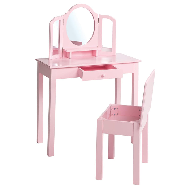 roba Schminktisch für Kinder - Frisiertisch aus Holz inkl. Hocker - Kosmetiktisch mit Spiegel & Schu