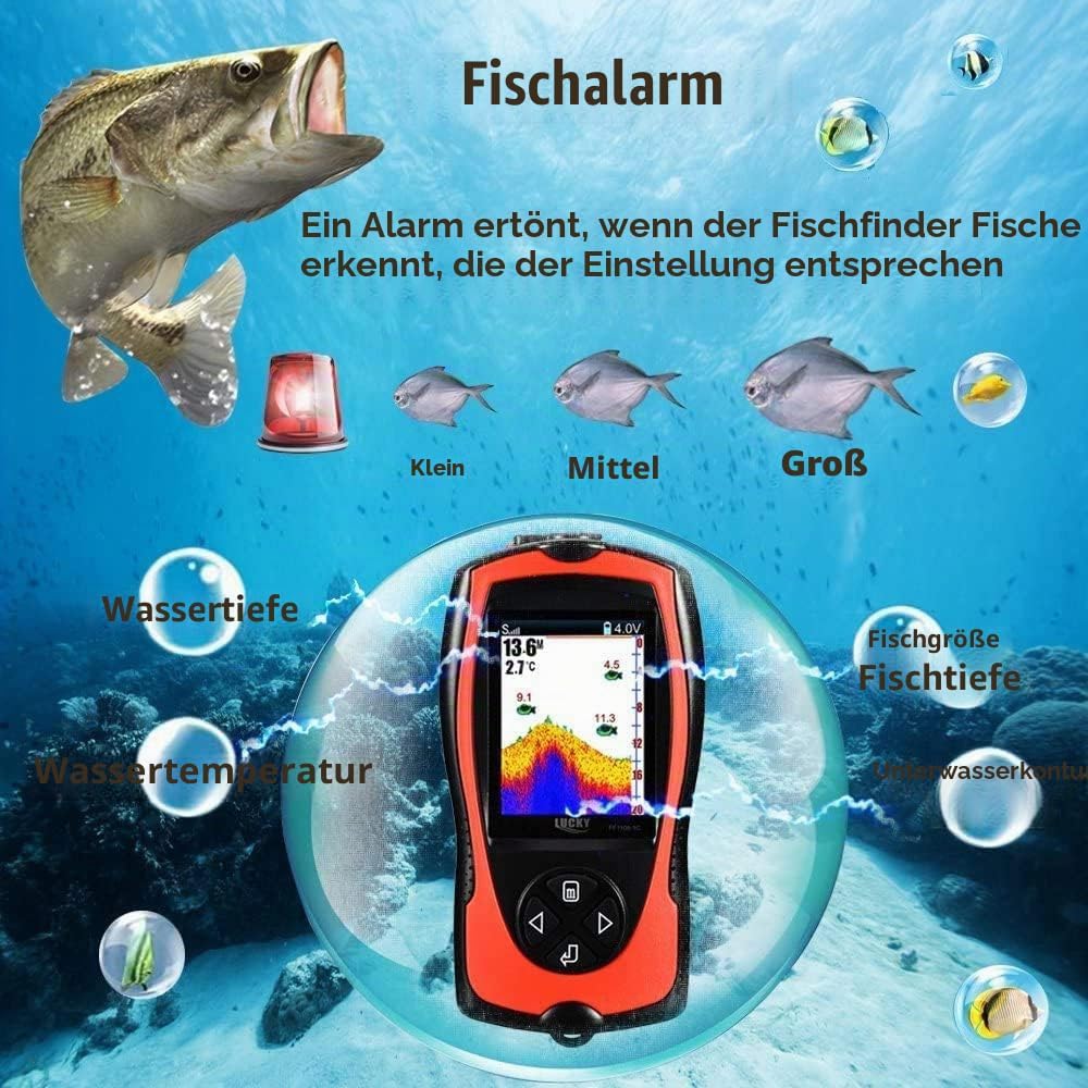 LUCKY Tragbarer Fischfinder Wandler Sonarsensor Wasser Tiefenmesser LCD Bildschirm Echolot Fischfind