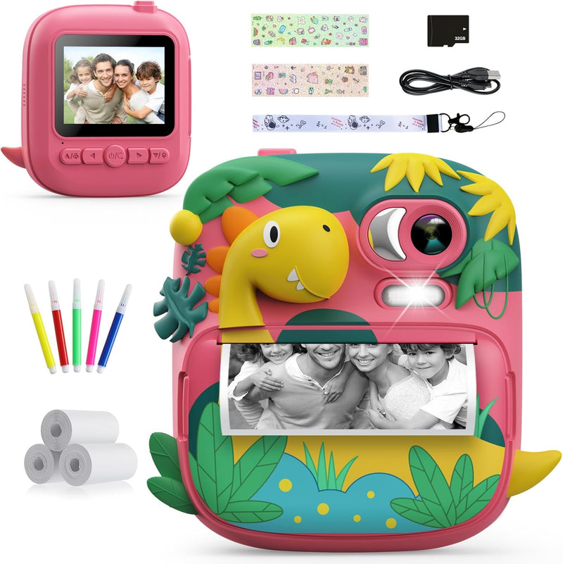 Kinderkamera Sofortbildkamera, CAMCLID 2,4 Zoll Digitalkamera Kinder Dinosaurier Sofortbildkamera mi