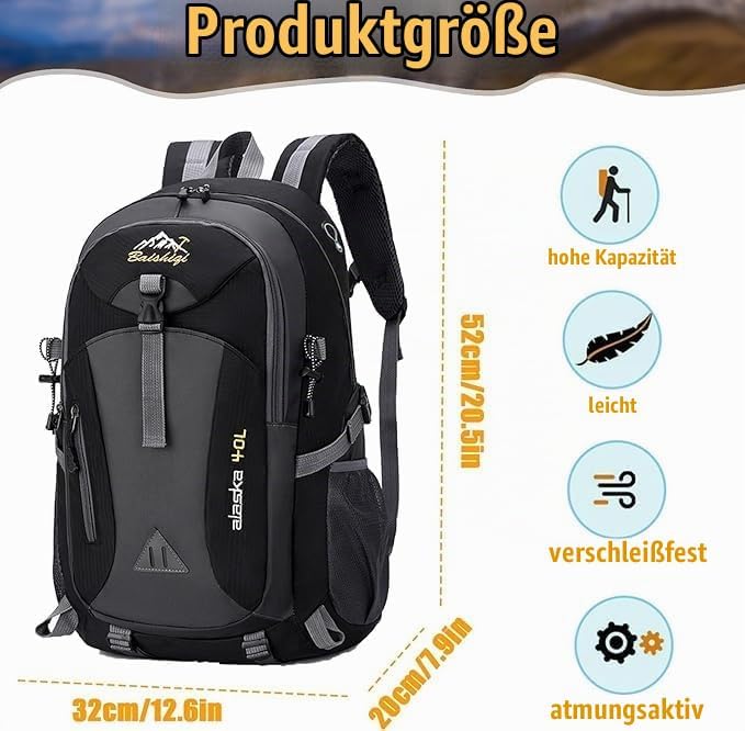 Rucksack Herren,40L Grosse Kapazität Travel Rucksack,Trekkingrucksack Multifunktionale Reiserucksack