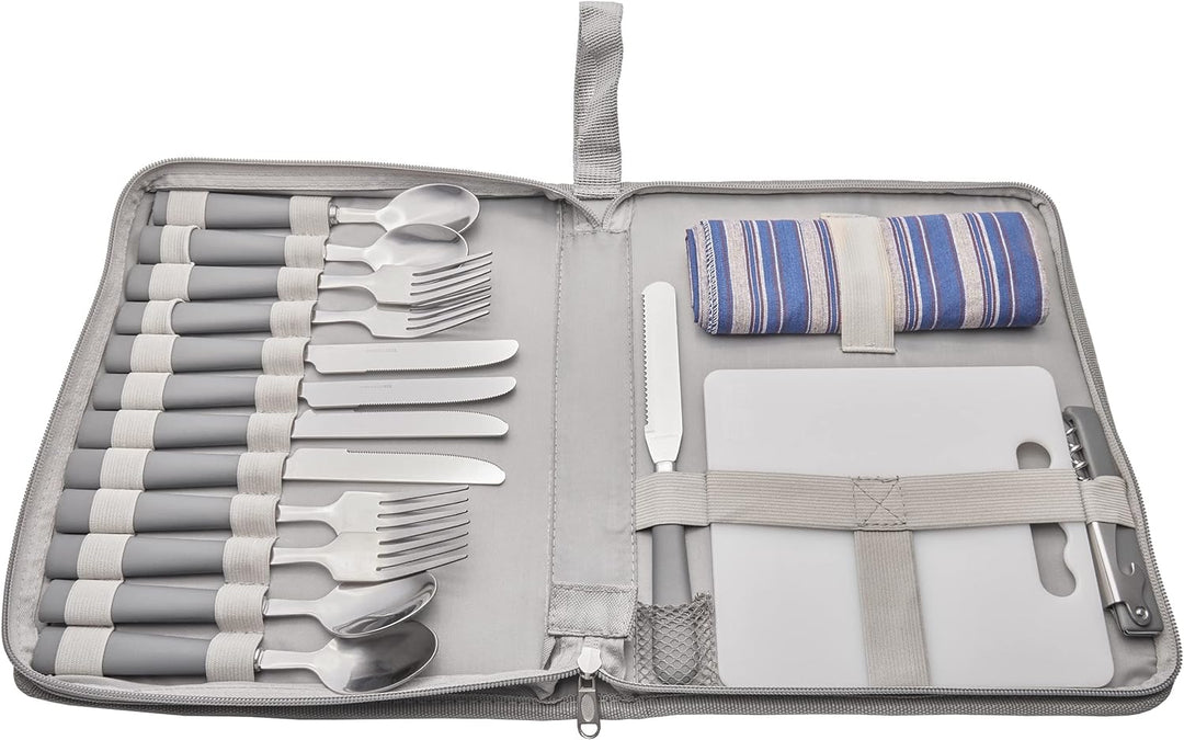 BRUBAKER Outdoor Picknick Besteckset mit Schneidebrett und Flaschenöffner für 4 Personen Camping und