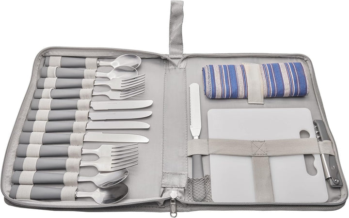 BRUBAKER Outdoor Picknick Besteckset mit Schneidebrett und Flaschenöffner für 4 Personen Camping und