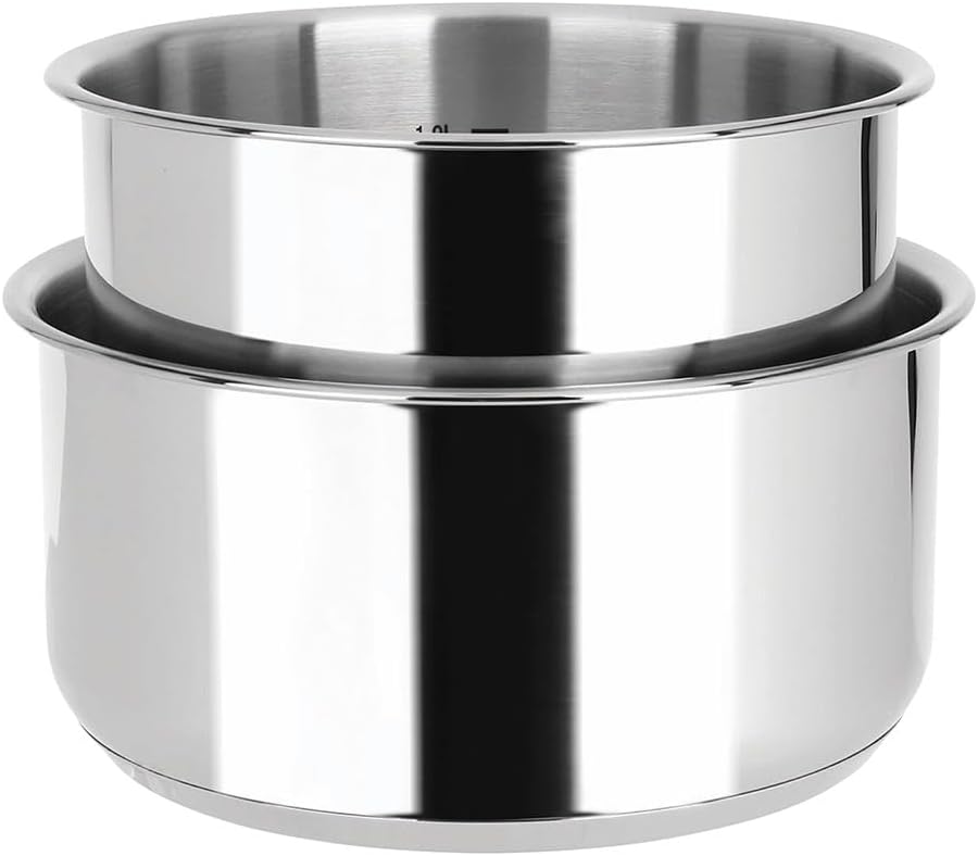 Sitram 714248 Edelstahl-Kochgeschirr, 8-teilig, 3 Pfannen Ø 20,24,28 cm + 2 Töpfe Ø 16,18 cm + 2 Gla