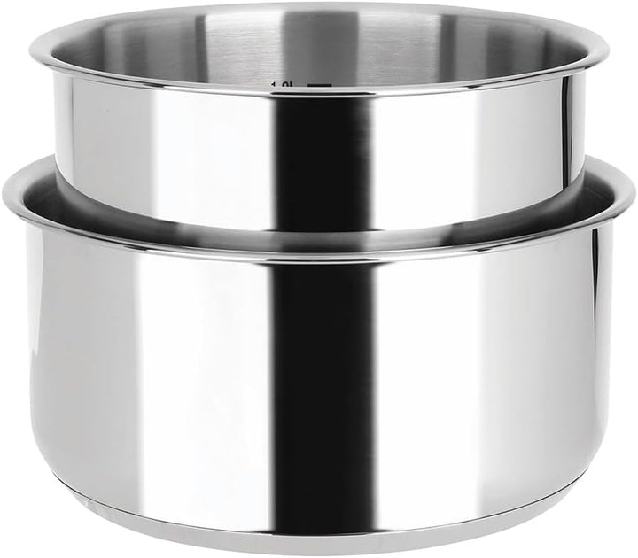 Sitram 714248 Edelstahl-Kochgeschirr, 8-teilig, 3 Pfannen Ø 20,24,28 cm + 2 Töpfe Ø 16,18 cm + 2 Gla