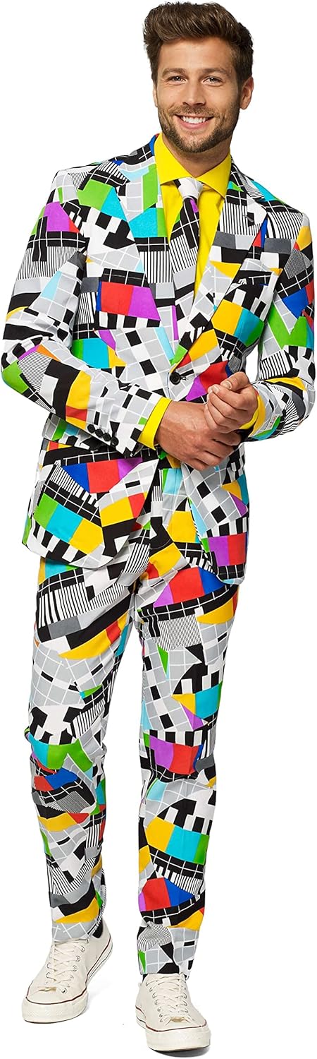 OppoSuits Modisch Party Einfarbige Anzüge für Herren - Mit Jackett, Hose und Krawatte 58 Mehrfarbig,
