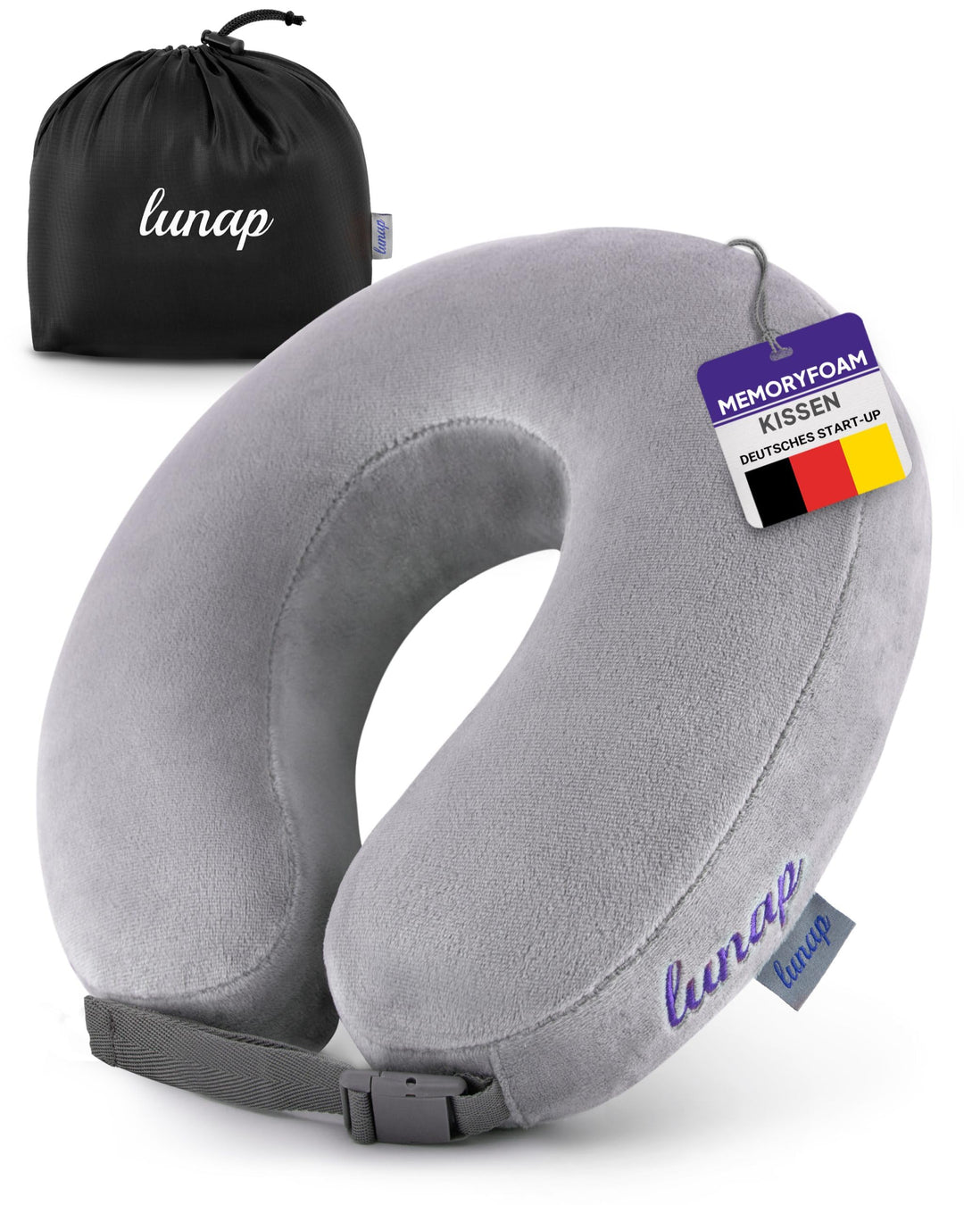 lunap Reisekissen Flugzeug | Nackenkissen Memory Foam flauschig + waschbar | Nackenhörnchen Erwachse