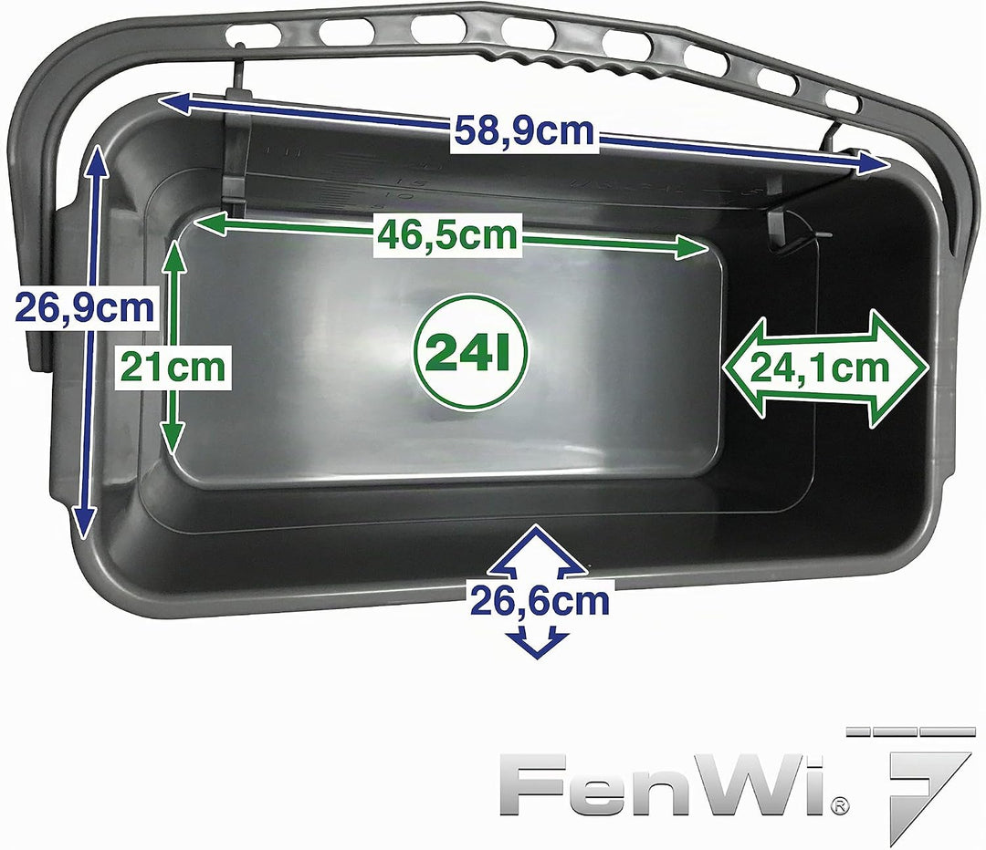 FenWi grosser Profi Wischeimer für die Fensterreinigung - 24 Liter Rechteck-Eimer 50x24cm / Putzeime
