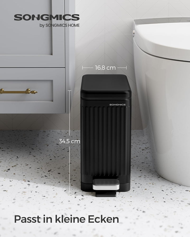SONGMICS Kosmetikeimer, 10 Liter, Mülleimer Bad, mit Deckel, Tretmülleimer, Abfalleimer klein, schma