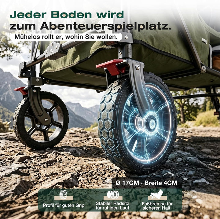 Sekey XXL Plus Bollerwagen Faltbar 200L 200KG Tragkraft, Faltbarer Bollerwagen Geländetauglich mit B